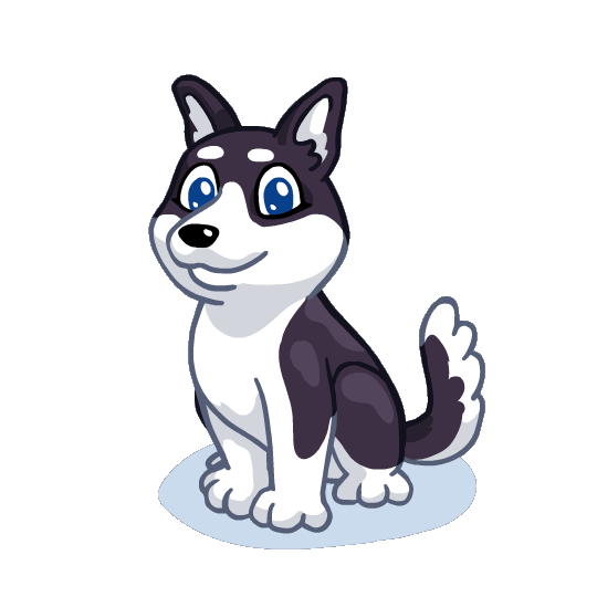 A husky puppy character waving hello